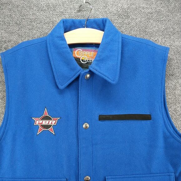 Cripple Creek Mens Vest Blue XL Wool Blend PBR Bull Rider Toughest Sport On Dirt - Picture 3 of 15